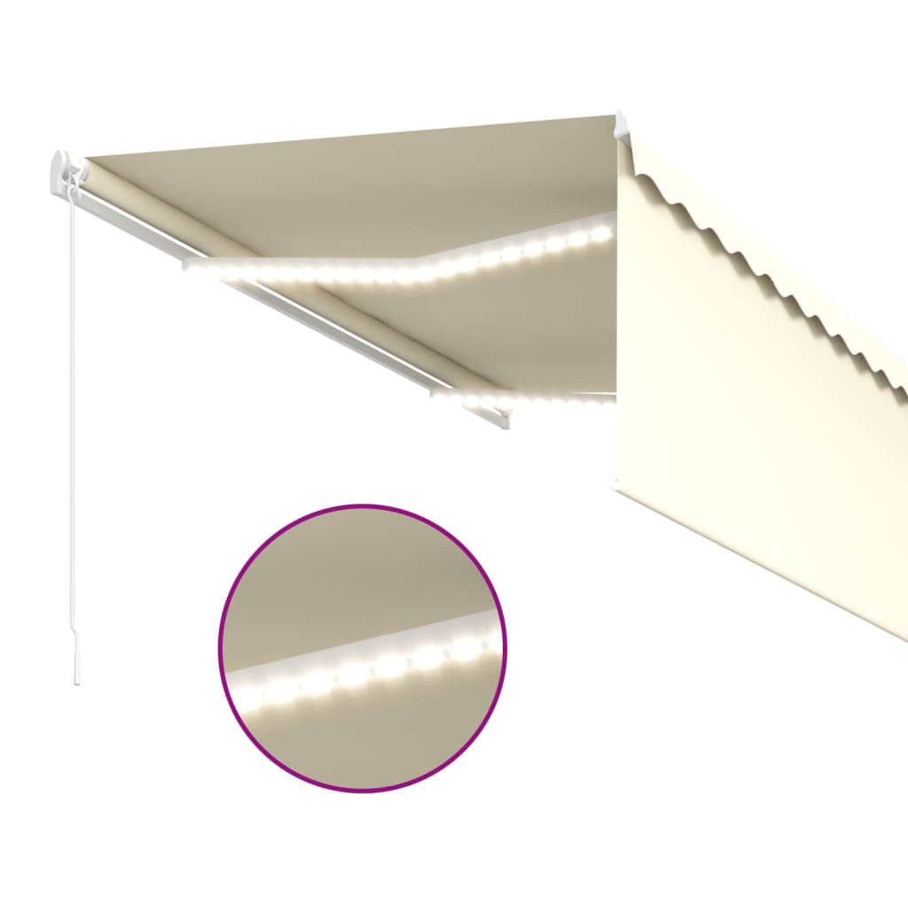 markise m. gardin + LED 3,5x2,5 m manuel betjening cremefarvet