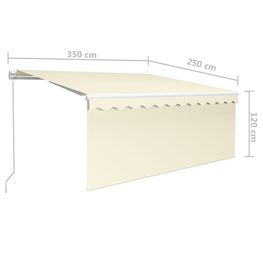 markise m. gardin + LED 3,5x2,5 m manuel betjening cremefarvet