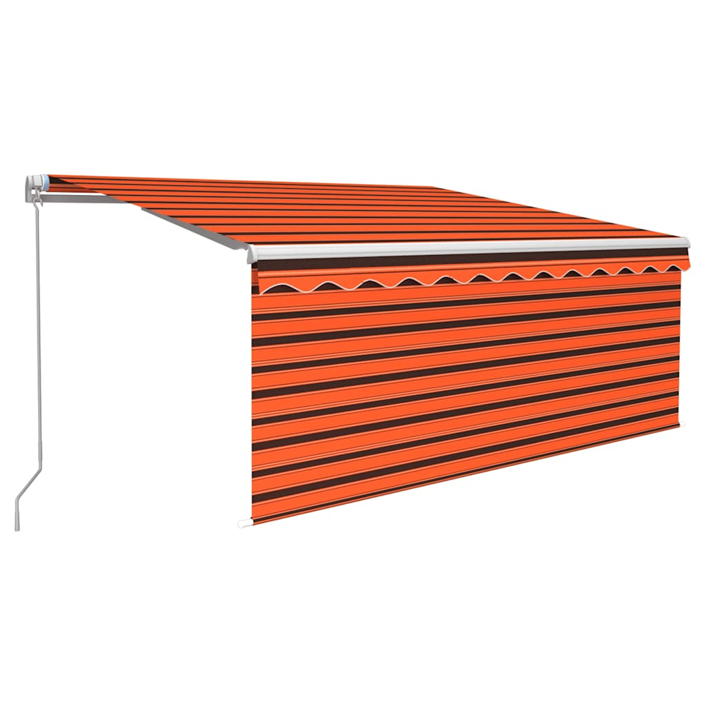 markise m. gardin + LED 3,5x2,5 m manuel betjening orange/brun
