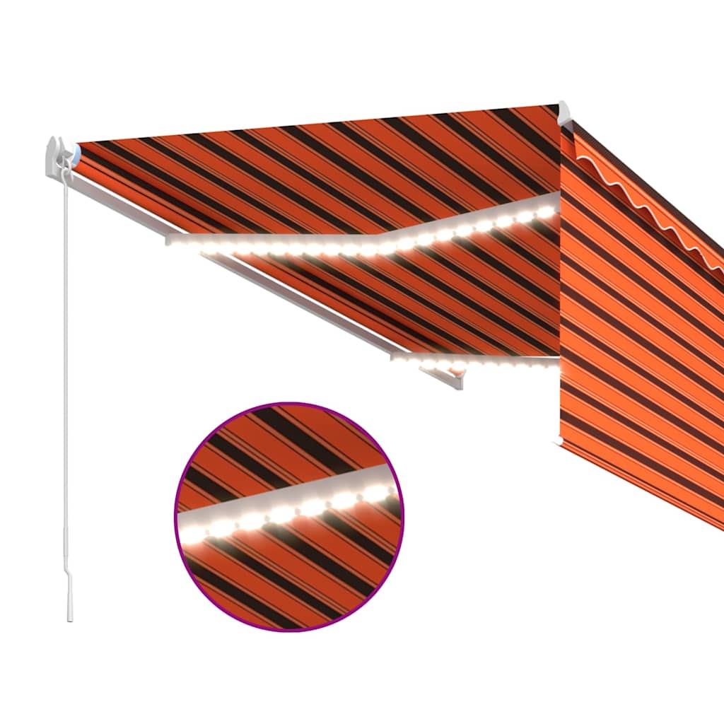 markise m. gardin + LED 3,5x2,5 m manuel betjening orange/brun