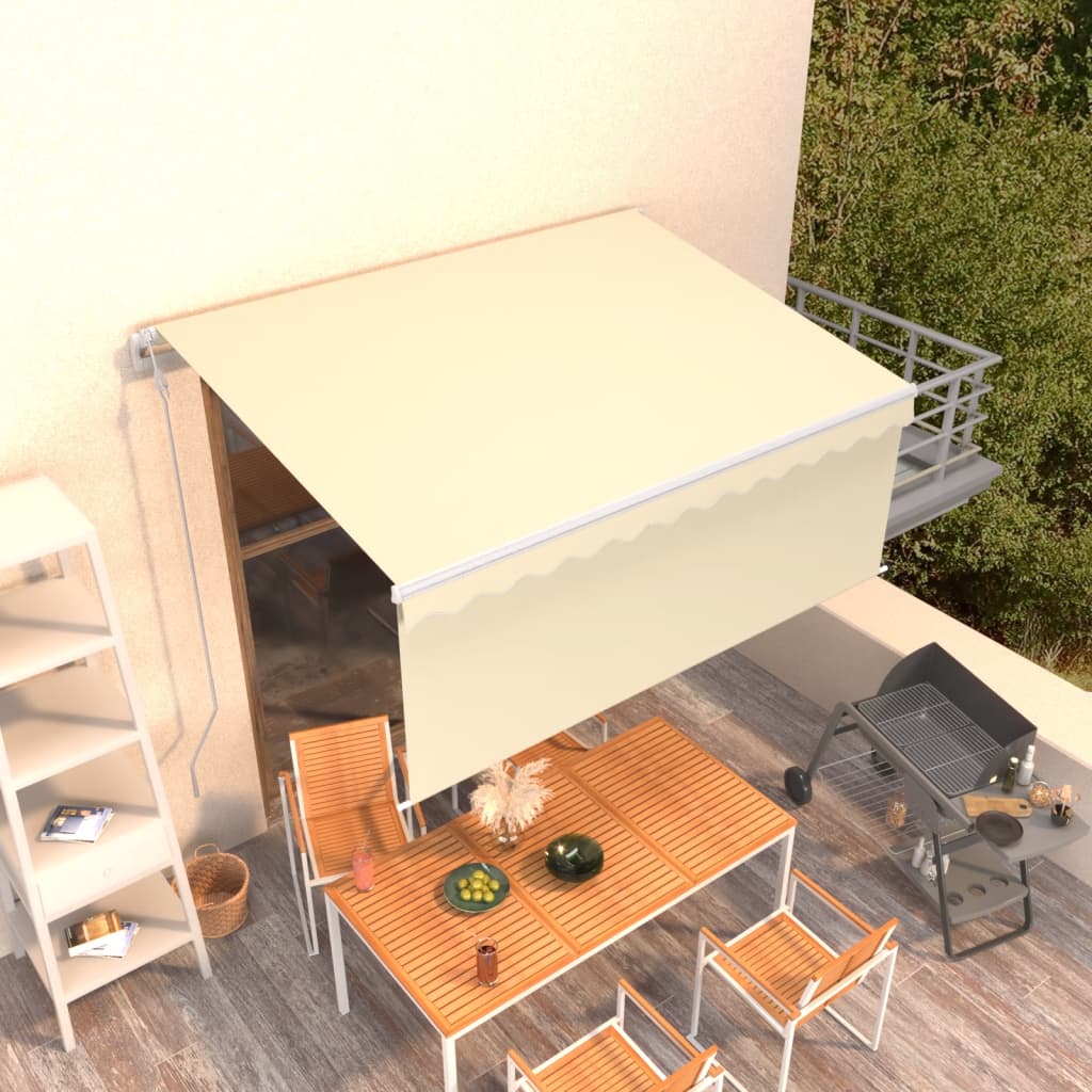 markise m. gardin 3,5x2,5 m automatisk betjening cremefarvet