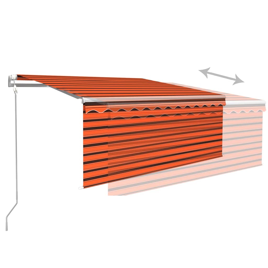 markise m. gardin 3,5x2,5 m automatisk betjening orange og brun