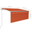 markise m. gardin 3,5x2,5 m automatisk betjening orange og brun
