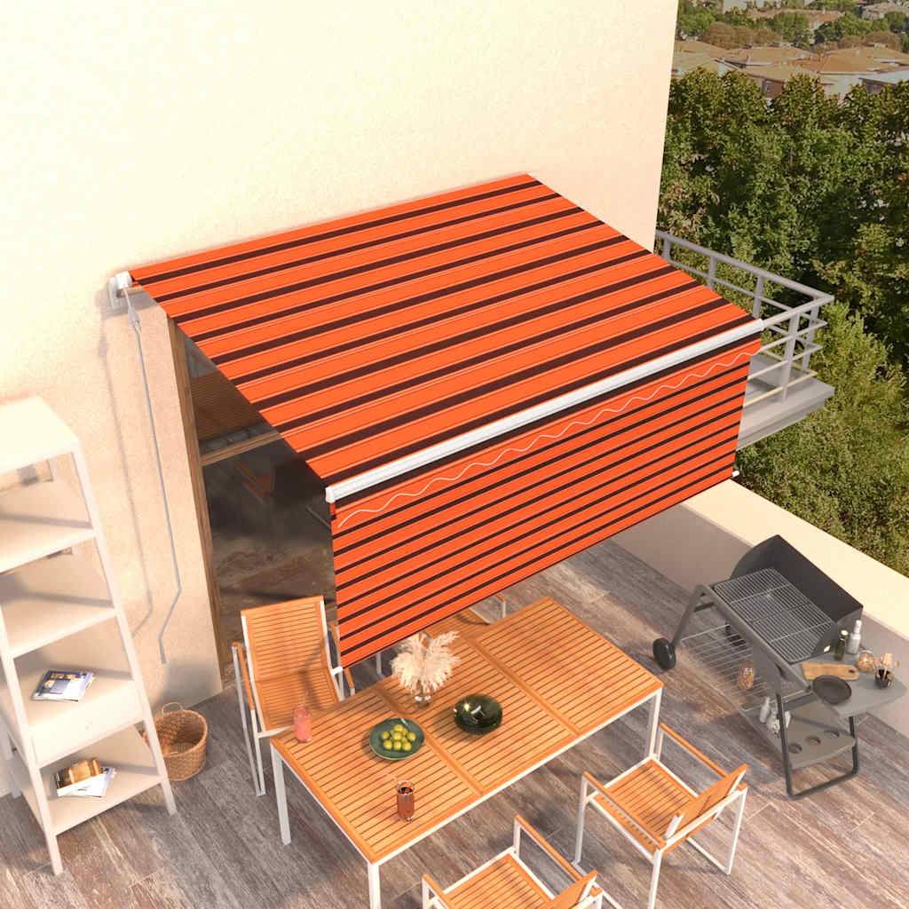markise m. gardin 3,5x2,5 m automatisk betjening orange og brun
