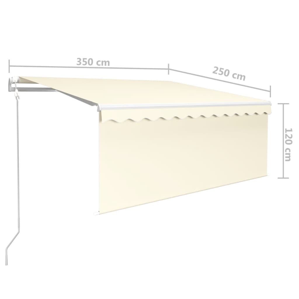 markise m. gardin+LED+vindsensor 3,5x2,5 m auto cremefarvet