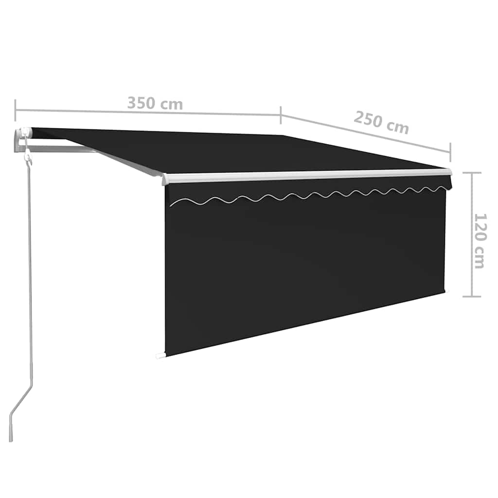markise m. gardin+LED+vindsensor 3,5x2,5 m auto antracitgrå