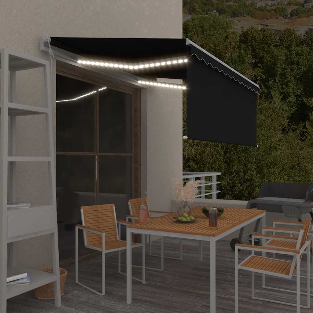 markise m. gardin+LED+vindsensor 3,5x2,5 m auto antracitgrå