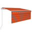 markise m. gardin+LED+vindsensor 3,5x2,5 m auto orange/brun