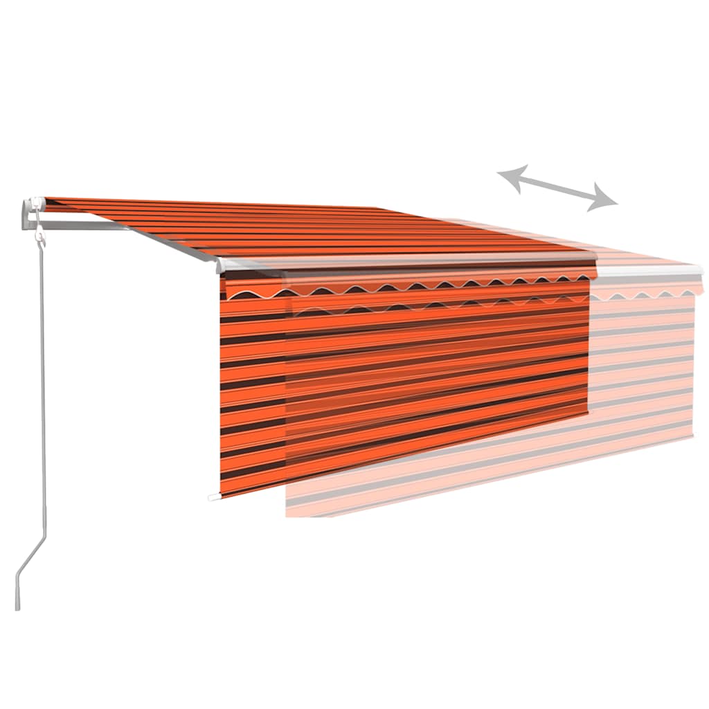 markise m. gardin+LED+vindsensor 3,5x2,5 m auto orange/brun