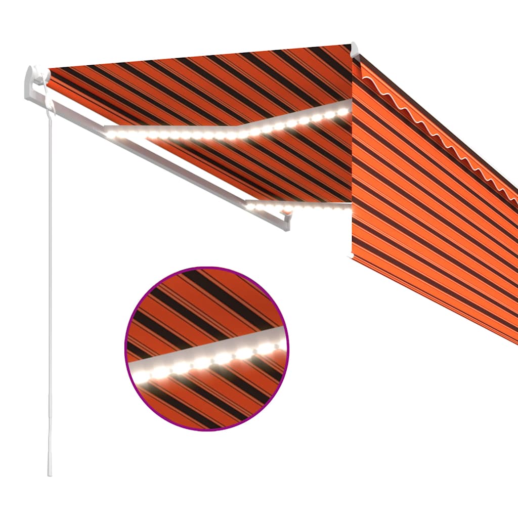 markise m. gardin+LED+vindsensor 3,5x2,5 m auto orange/brun