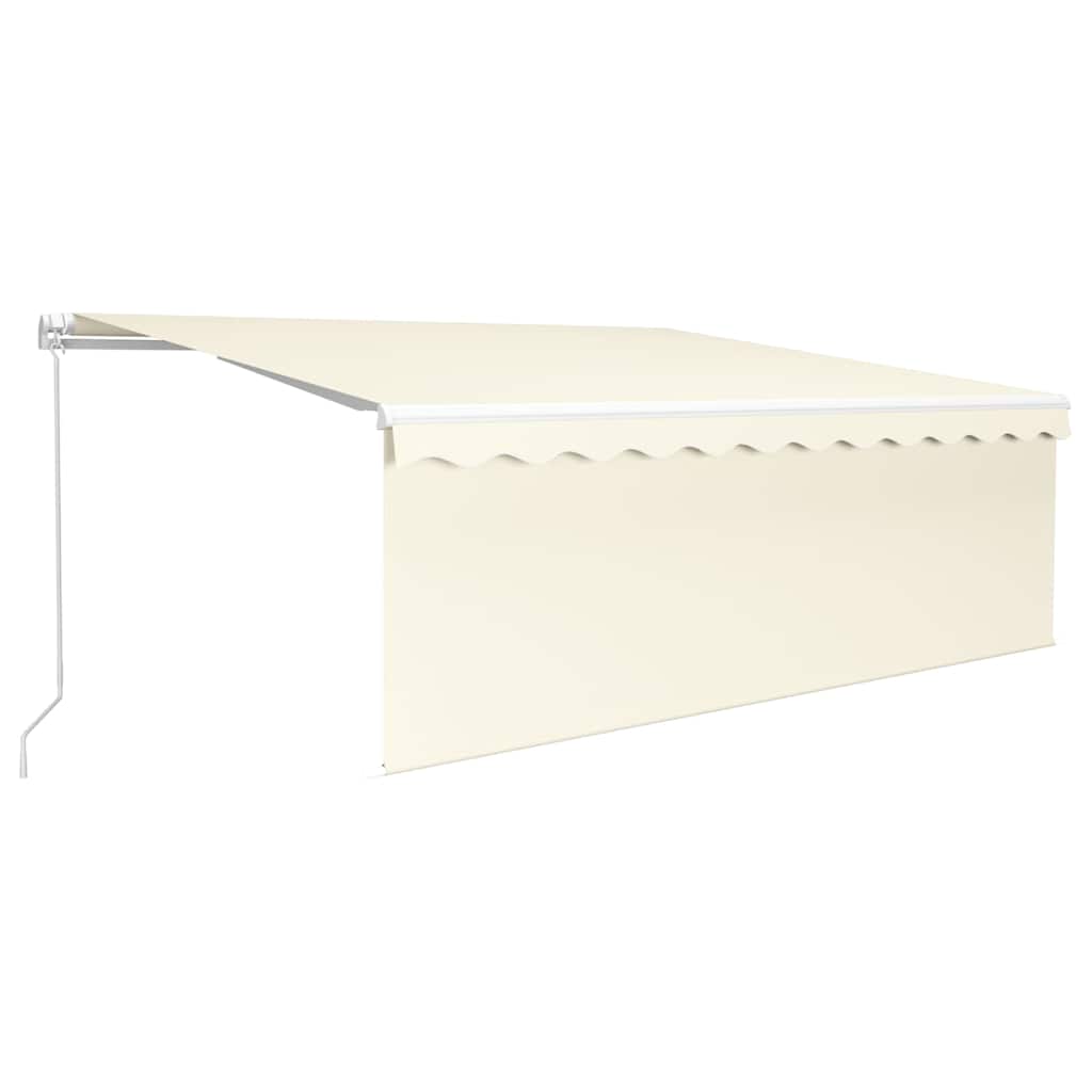 markise m. gardin + LED 4x3 m manuel betjening cremefarvet