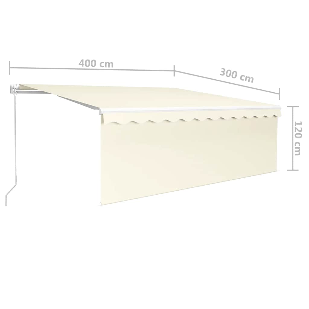 markise m. gardin + LED 4x3 m manuel betjening cremefarvet