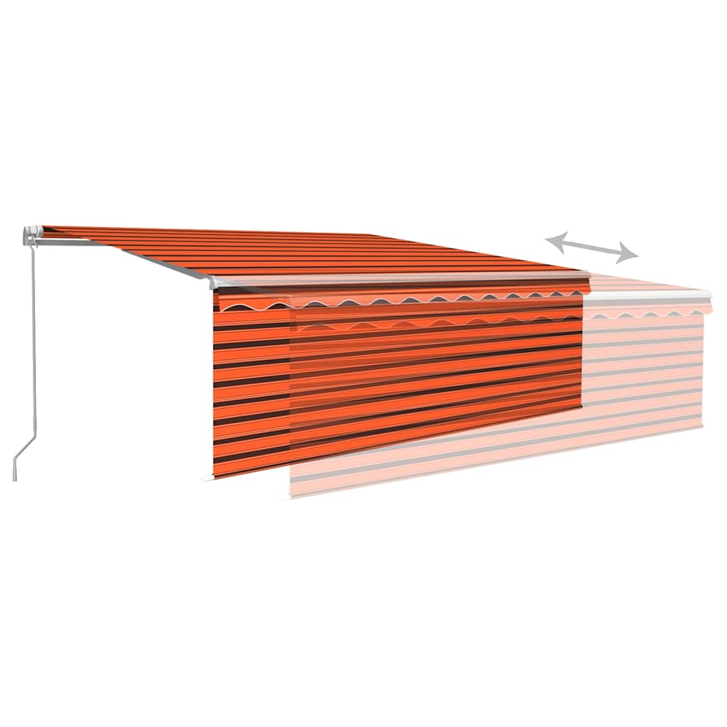 markise m. gardin + LED 4x3 m manuel betjening orange og brun