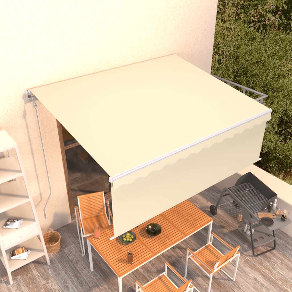 markise m. gardin 4x3 m automatisk betjening cremefarvet