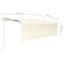 markise m. gardin+LED+vindsensor 4x3 m automatisk cremefarvet