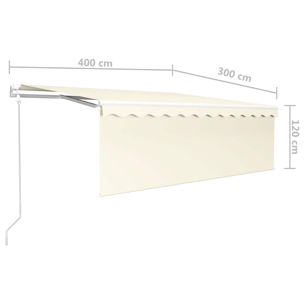 markise m. gardin+LED+vindsensor 4x3 m automatisk cremefarvet