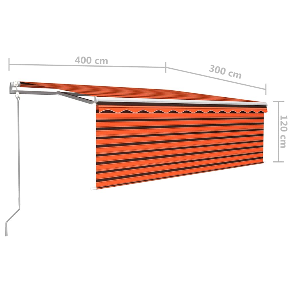 markise m. gardin+LED+vindsensor 4x3 m automatisk orange/brun