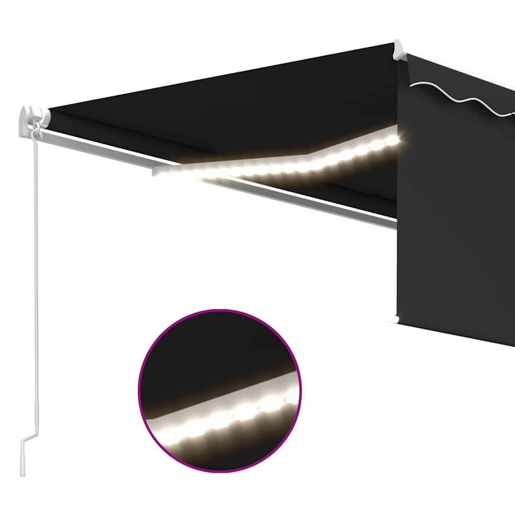 markise m. gardin + LED 4,5x3 m manuel betjening antracitgrå