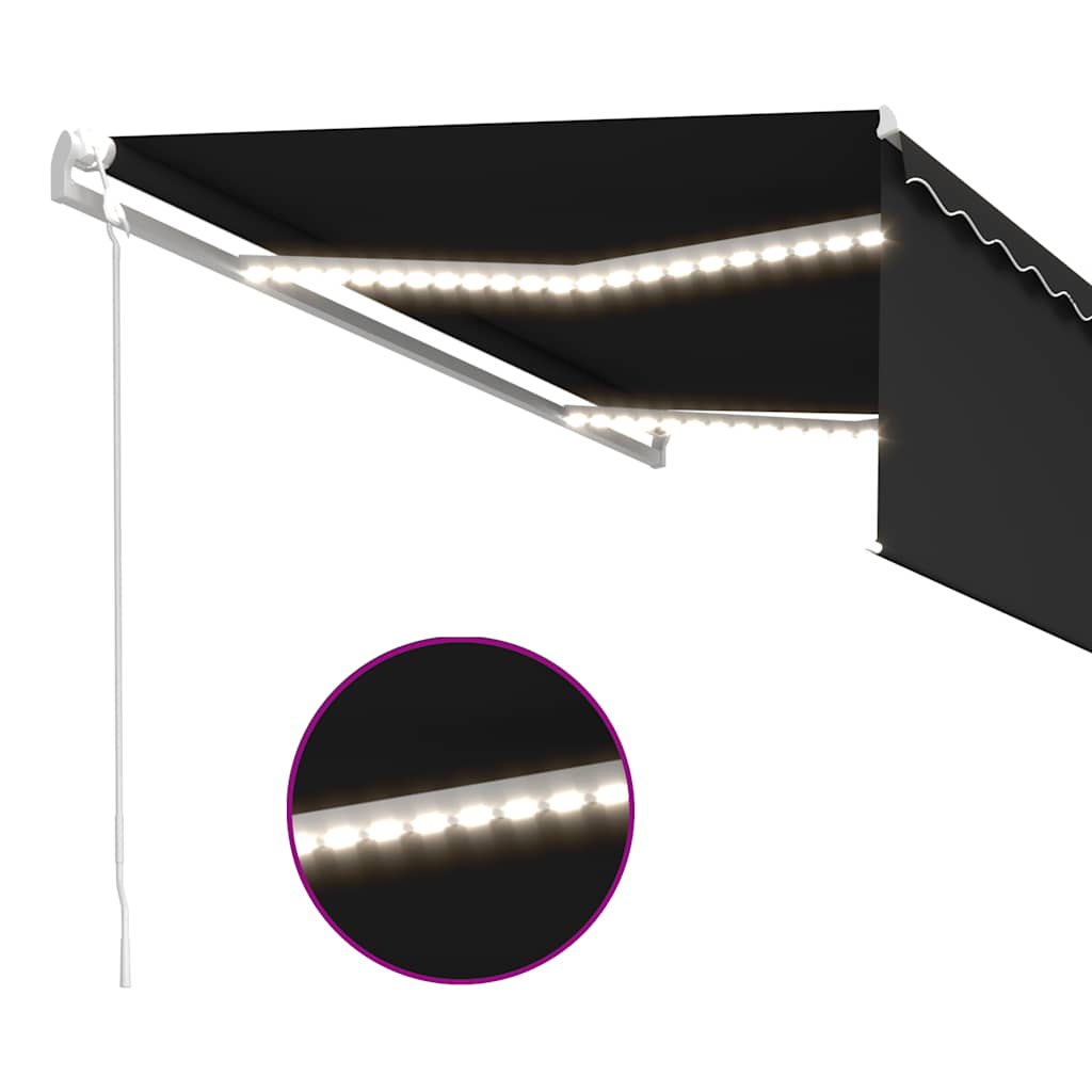 markise m. gardin+LED+vindsensor 4,5x3 m automatisk antracitgrå