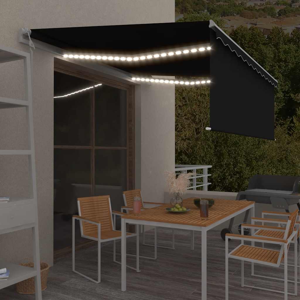 markise m. gardin+LED+vindsensor 4,5x3 m automatisk antracitgrå