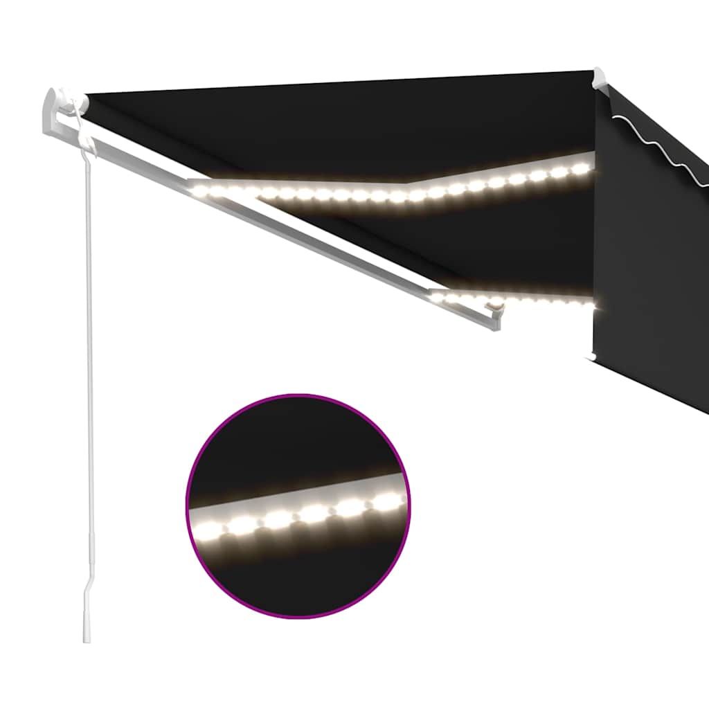 markise m. rullegardin+LED+vindsensor 5x3 m automatisk antracit