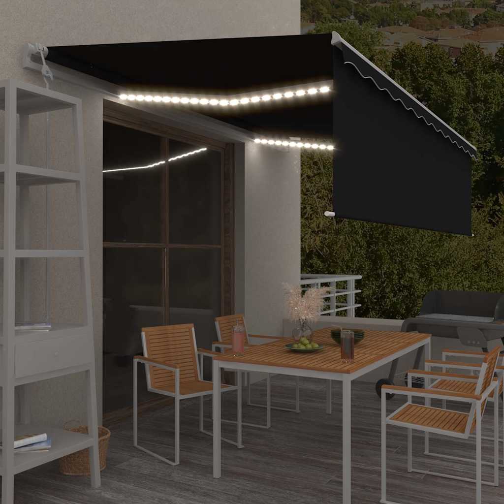 markise m. rullegardin+LED+vindsensor 5x3 m automatisk antracit