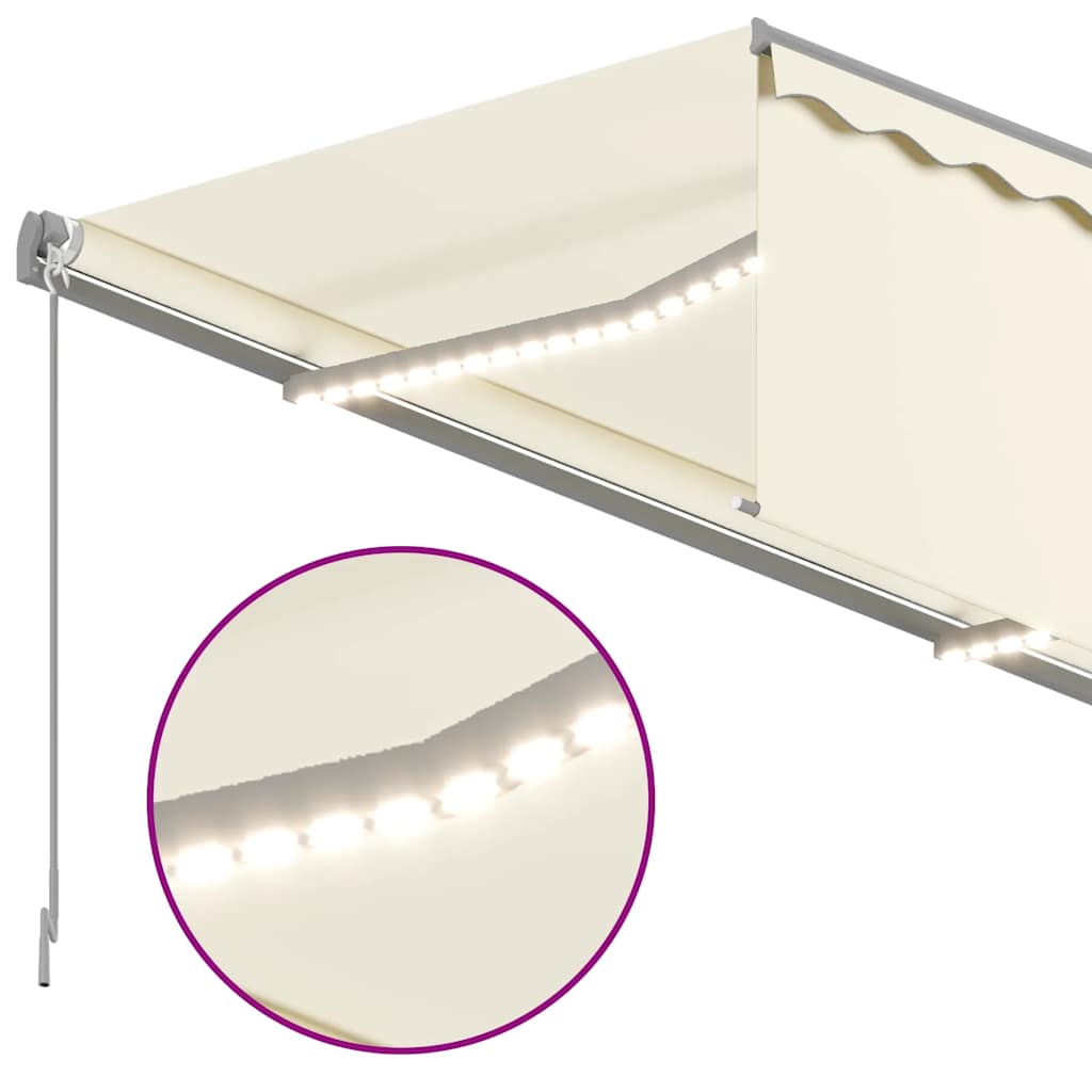 markise m. gardin + LED 3x2,5 m manuel betjening cremefarvet