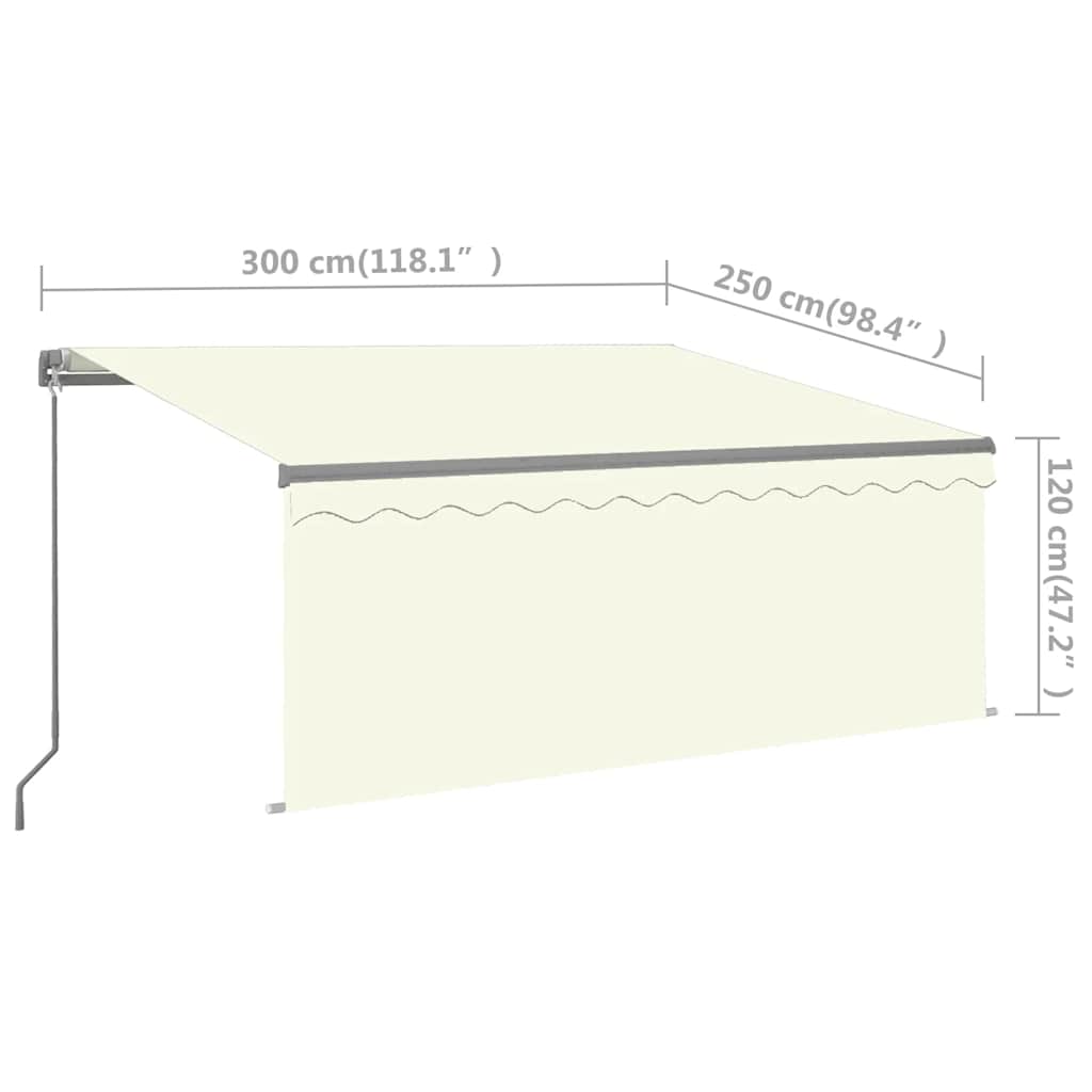markise m. gardin + LED 3x2,5 m manuel betjening cremefarvet