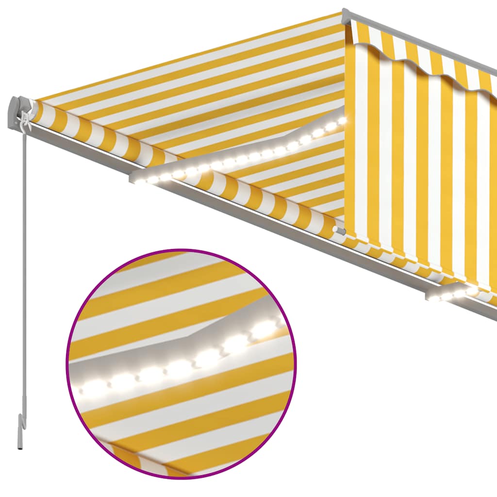 markise m. gardin + LED 3x2,5 m manuel betjening gul og hvid