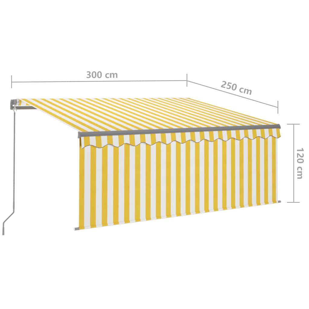 markise m. gardin + LED 3x2,5 m manuel betjening gul og hvid