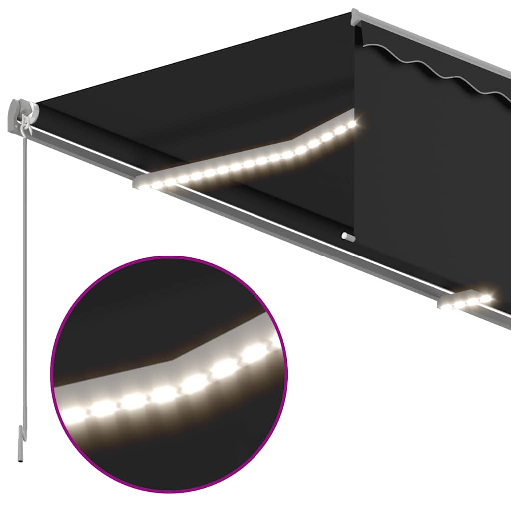 markise m. gardin + LED 3x2,5 m manuel betjening antracitgrå