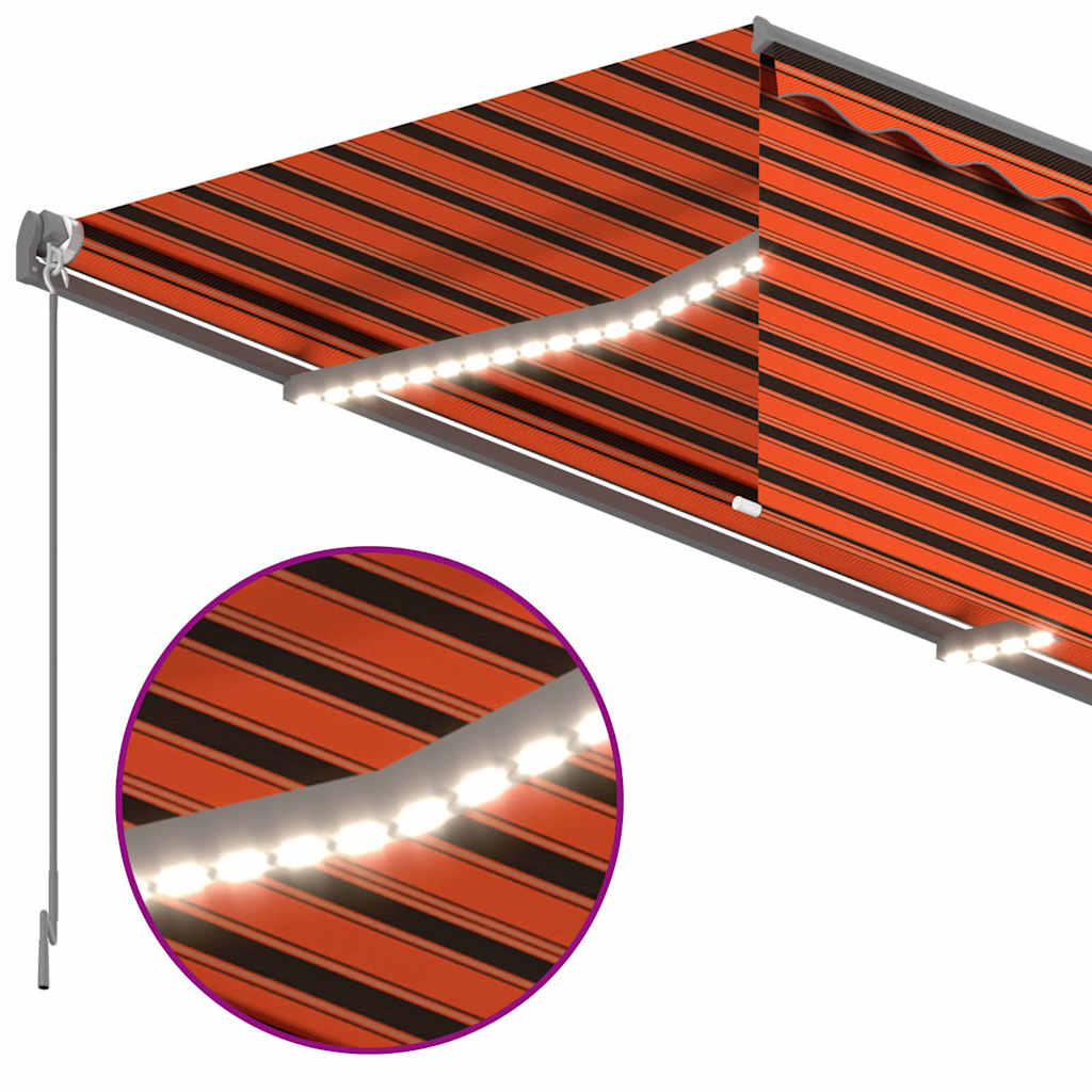 markise m. gardin + LED 3x2,5 m manuel betjening orange og brun