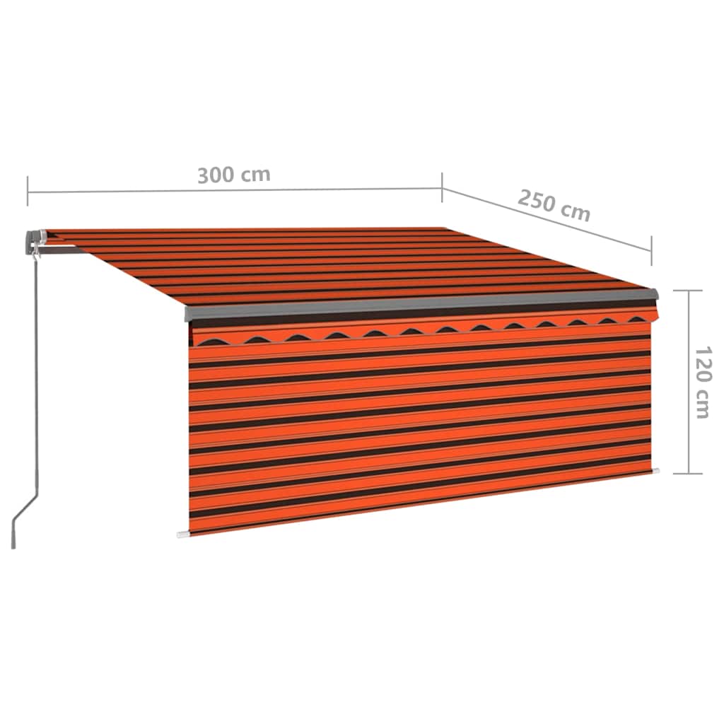 markise m. gardin + LED 3x2,5 m manuel betjening orange og brun
