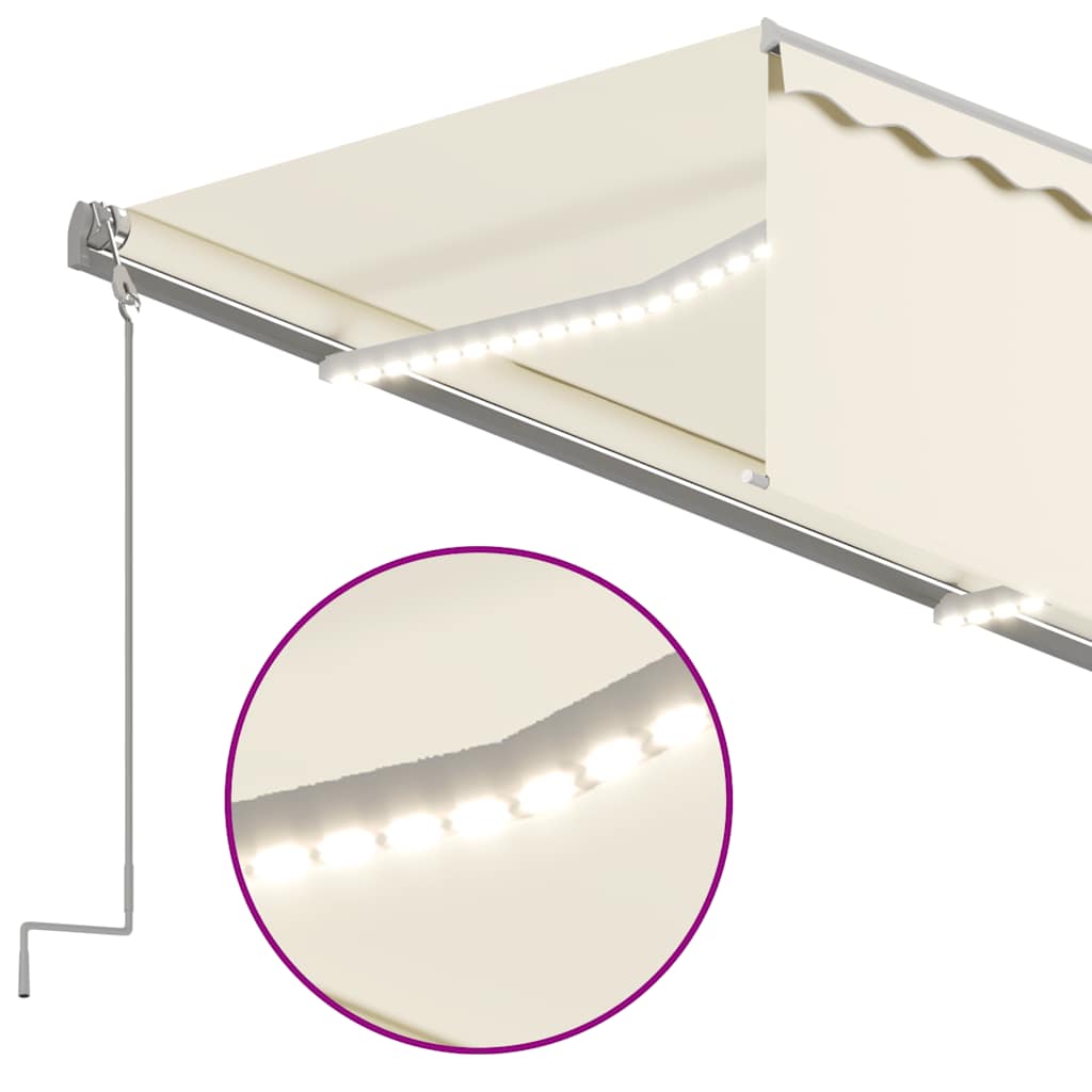 markise m. gardin+LED+vindsensor 3x2,5 m automatisk cremefarvet