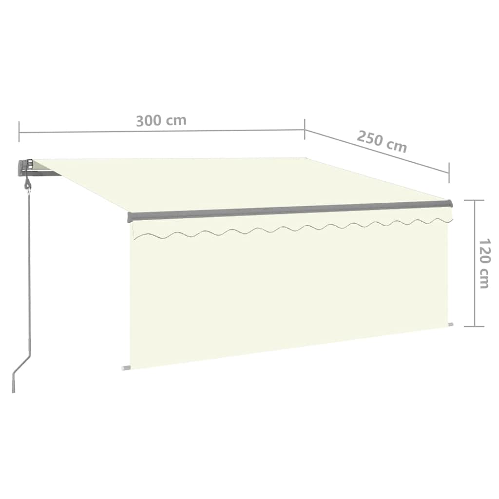 markise m. gardin+LED+vindsensor 3x2,5 m automatisk cremefarvet