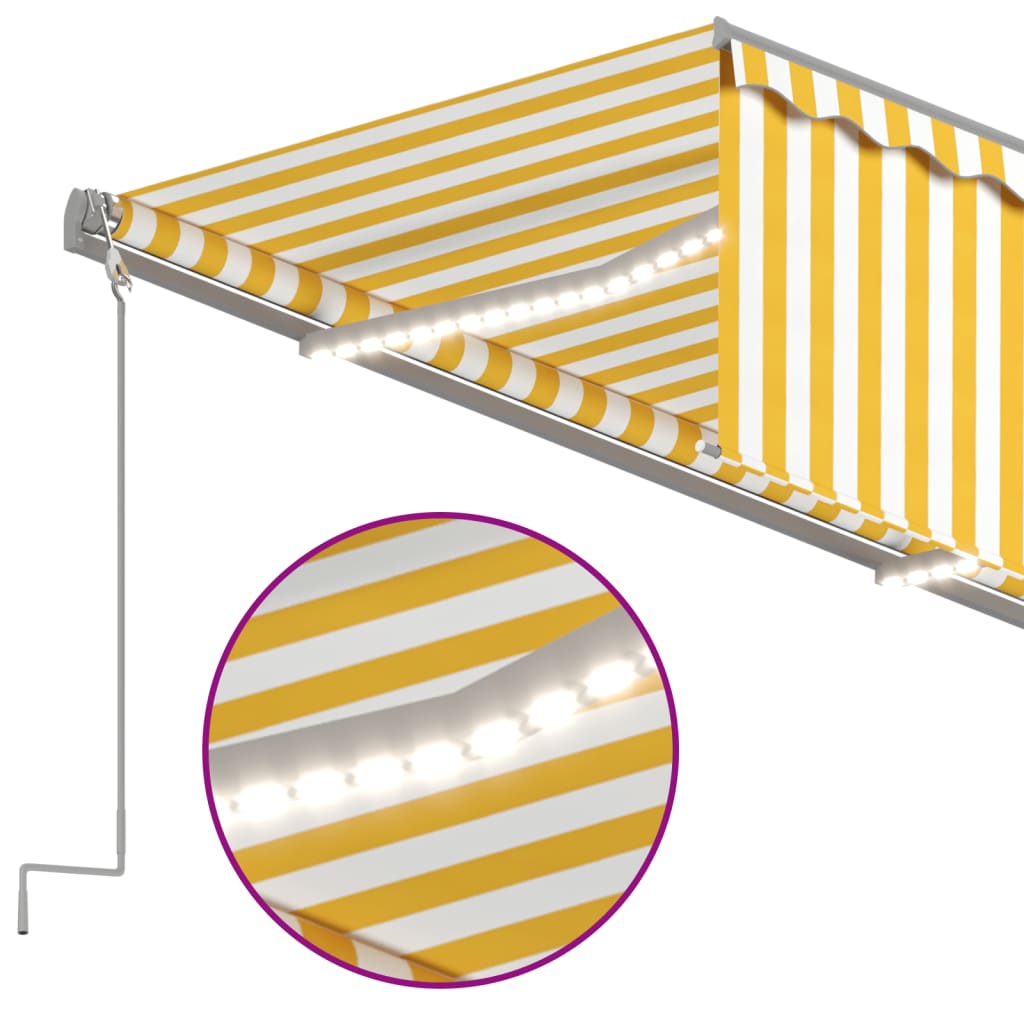 markise m. gardin+LED+vindsensor 3x2,5 m automatisk gul og hvid
