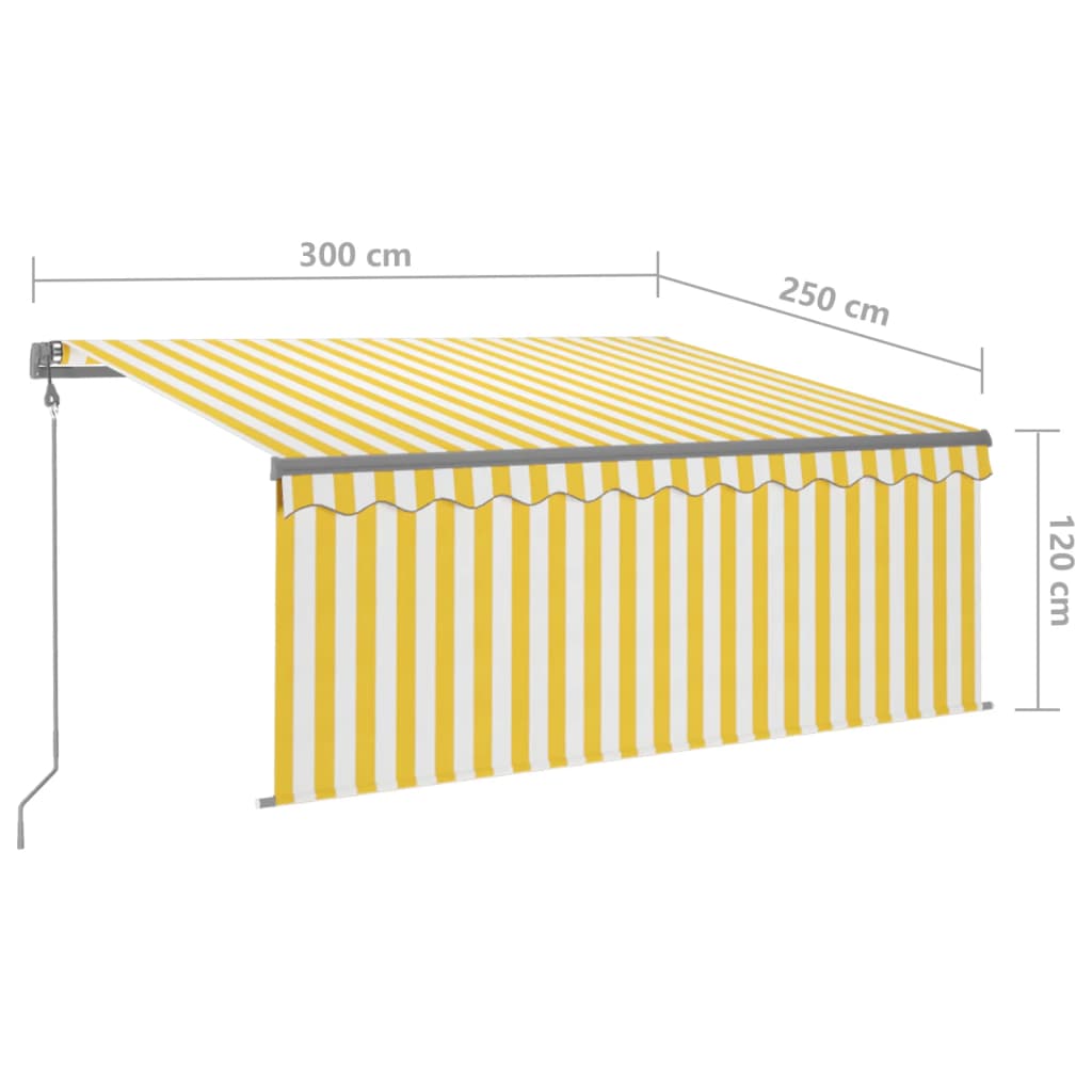 markise m. gardin+LED+vindsensor 3x2,5 m automatisk gul og hvid