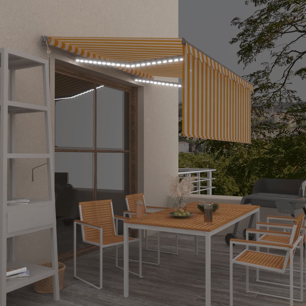 markise m. gardin+LED+vindsensor 3x2,5 m automatisk gul og hvid