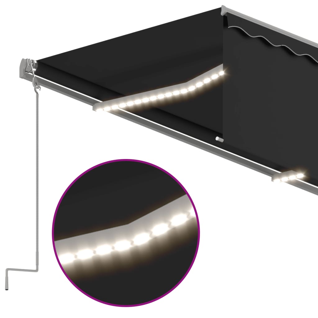 markise m. gardin+LED+vindsensor 3x2,5 m automatisk antracitgrå