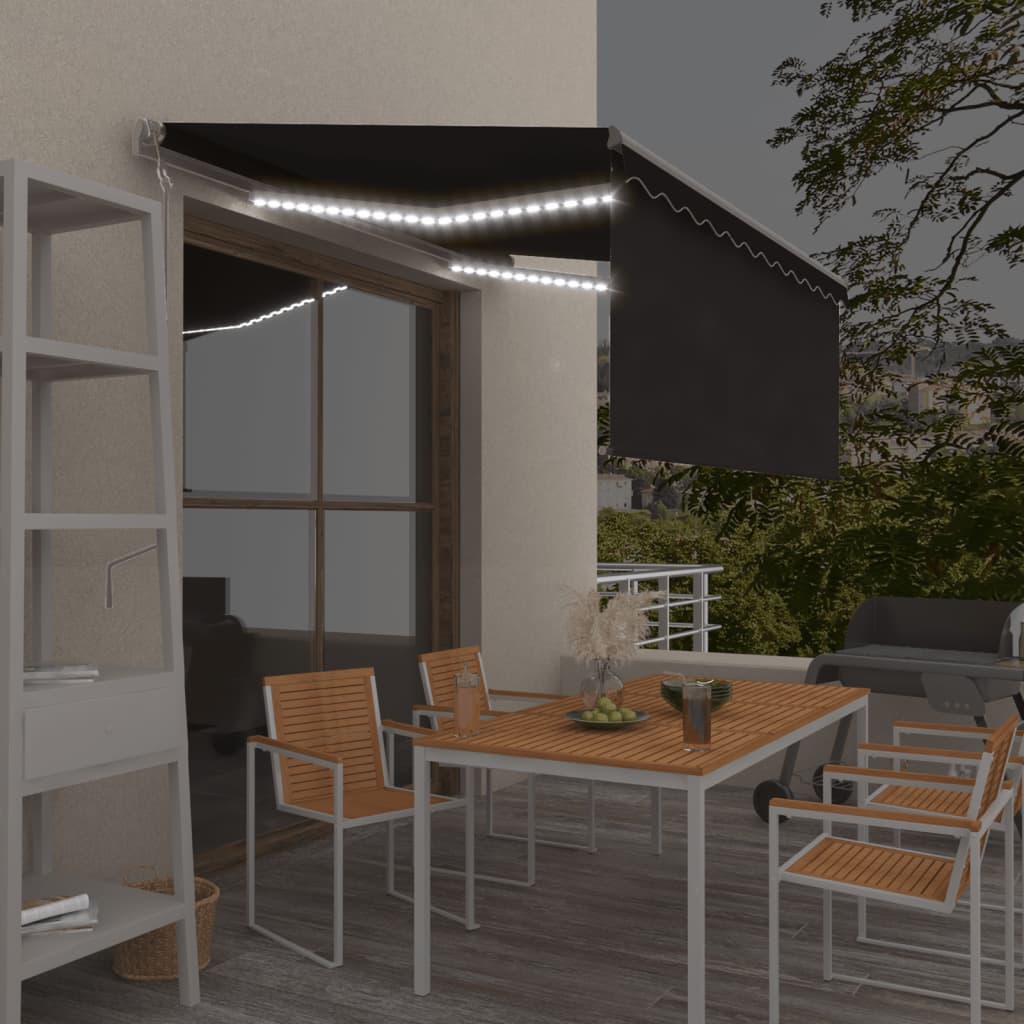 markise m. gardin+LED+vindsensor 3x2,5 m automatisk antracitgrå