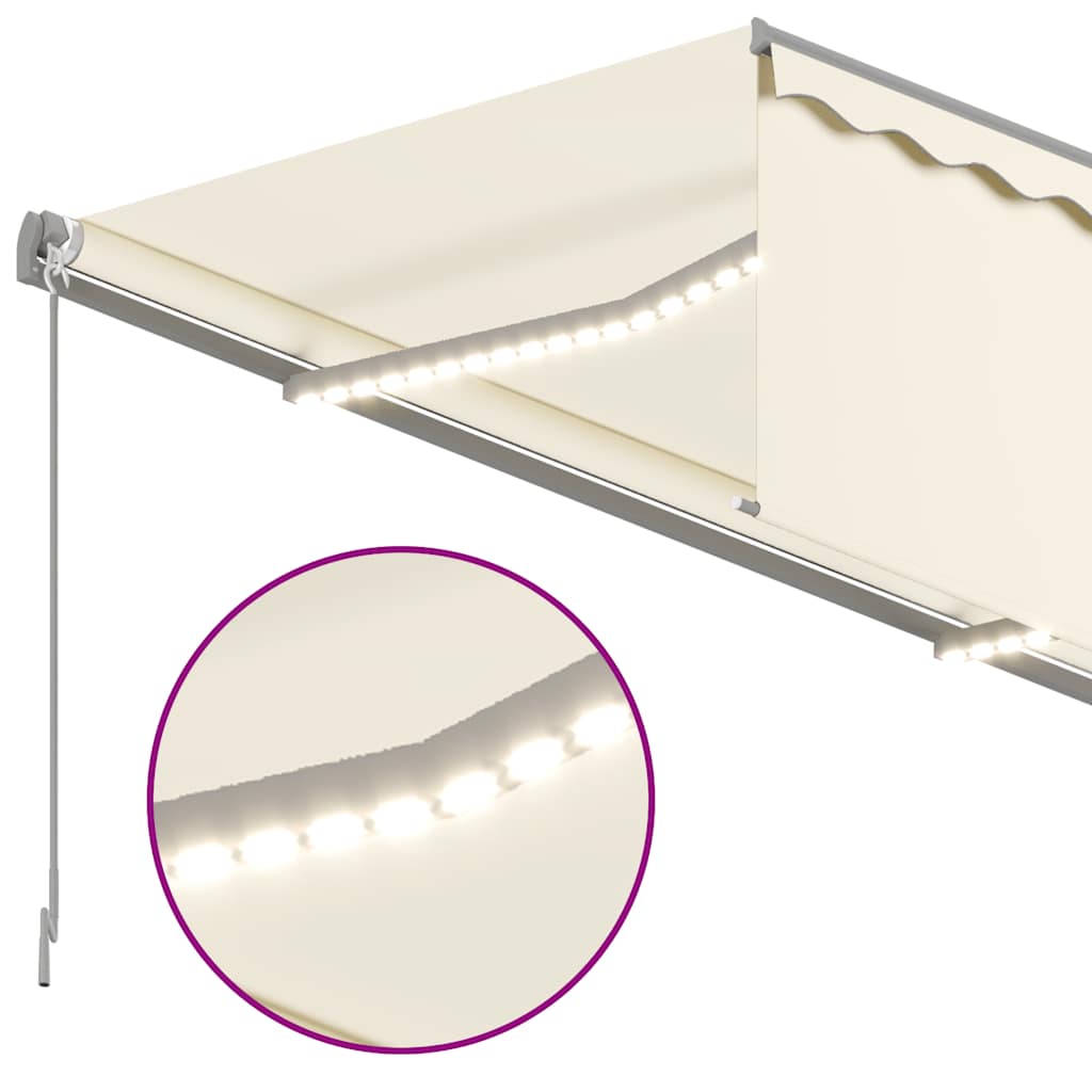 markise m. gardin + LED 3,5x2,5 m manuel betjening cremefarvet