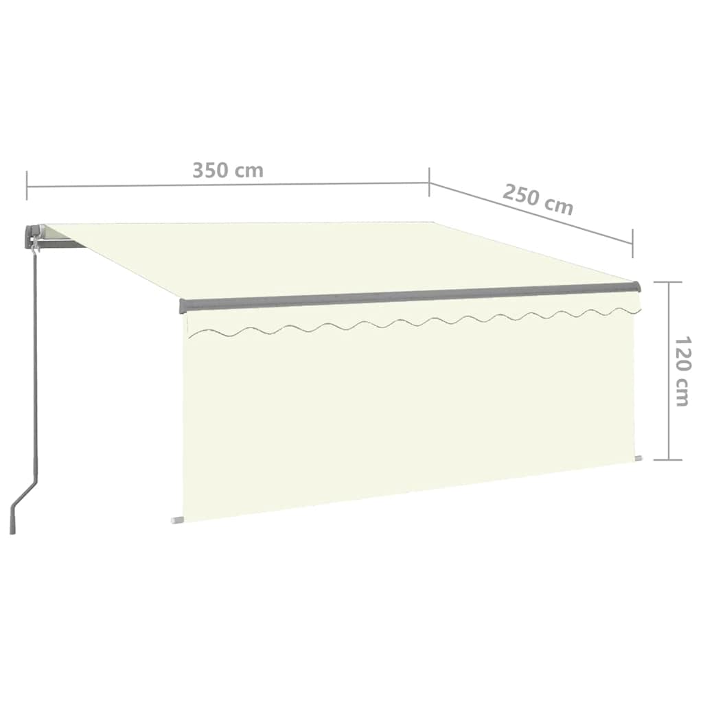 markise m. gardin + LED 3,5x2,5 m manuel betjening cremefarvet