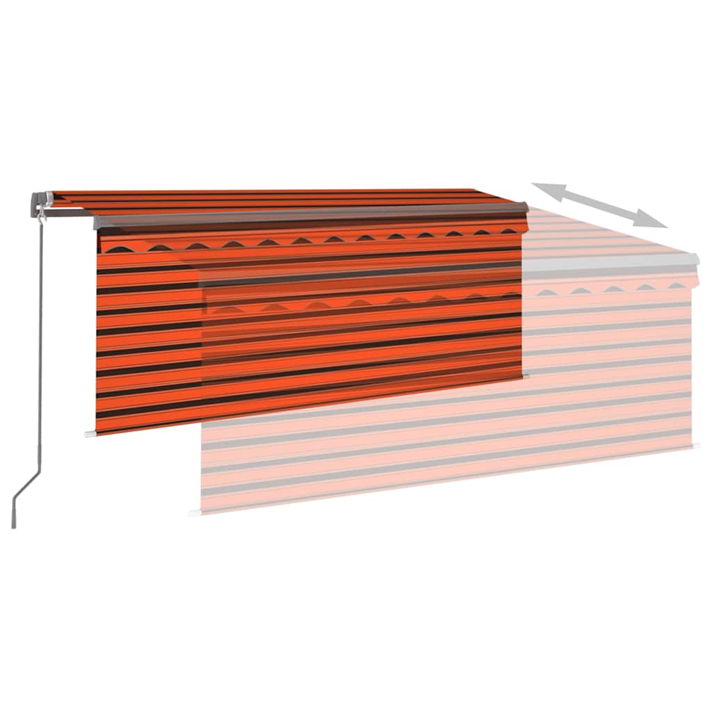 markise m. gardin + LED 3,5x2,5 m manuel betjening orange/brun