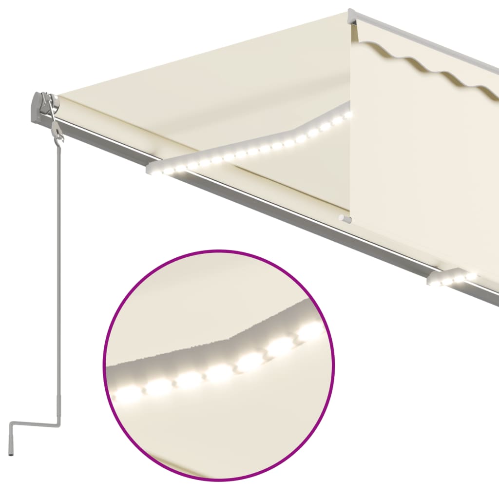 markise m. gardin+LED+vindsensor 3,5x2,5 m auto cremefarvet