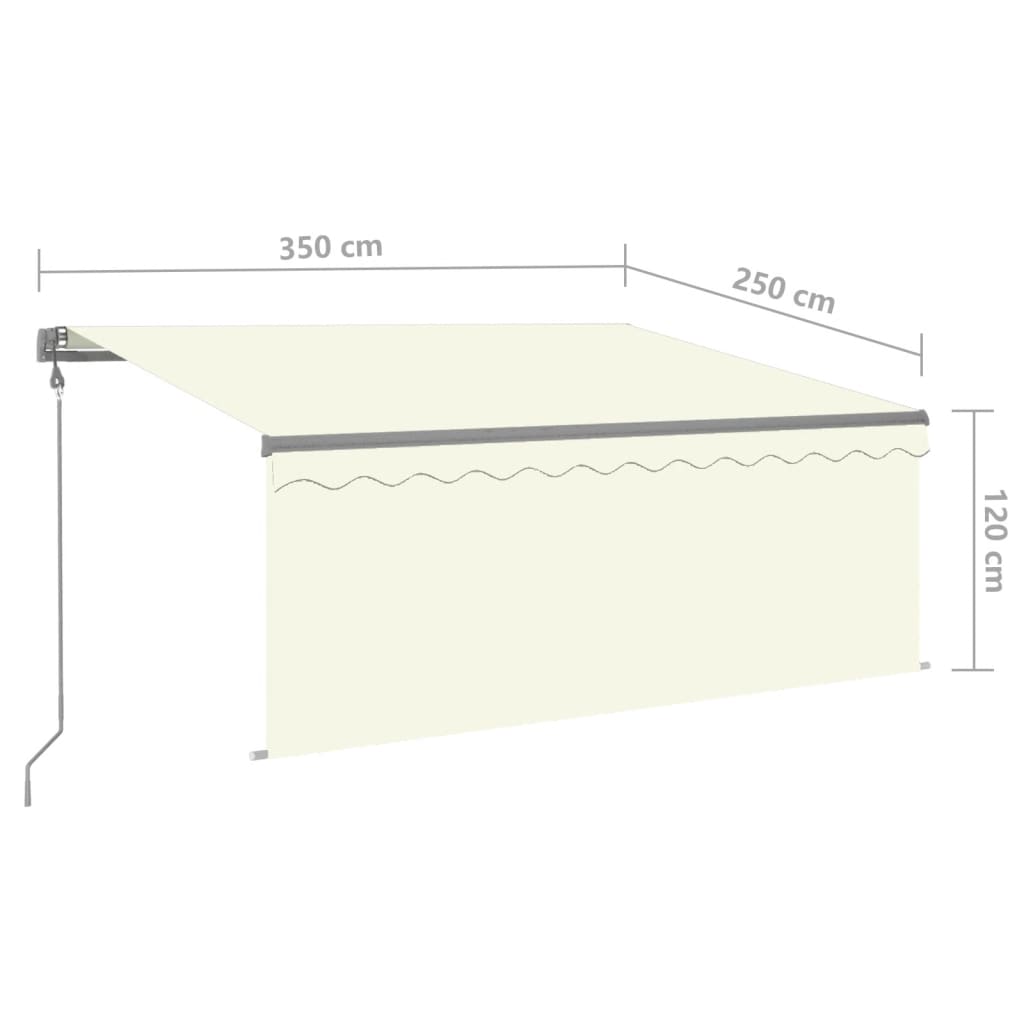 markise m. gardin+LED+vindsensor 3,5x2,5 m auto cremefarvet