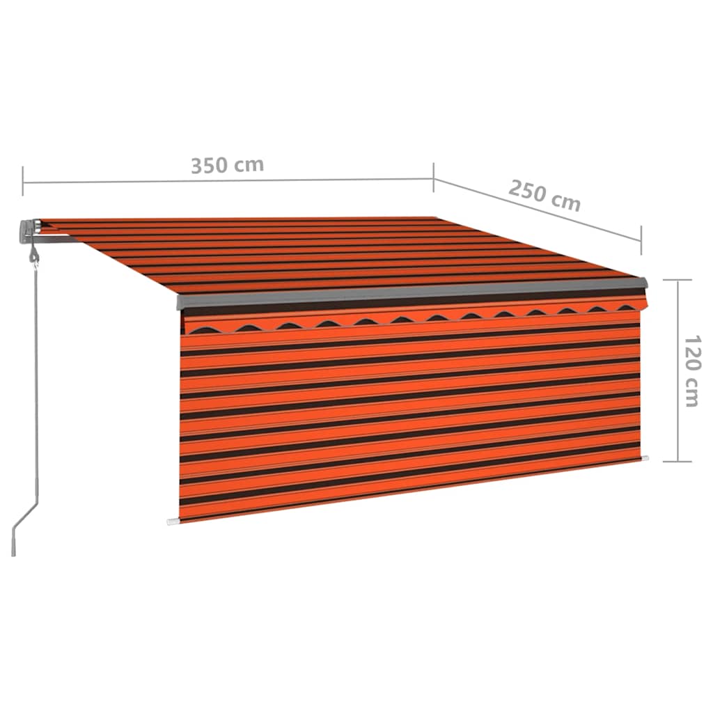markise m. gardin+LED+vindsensor 3,5x2,5 m auto orange/brun