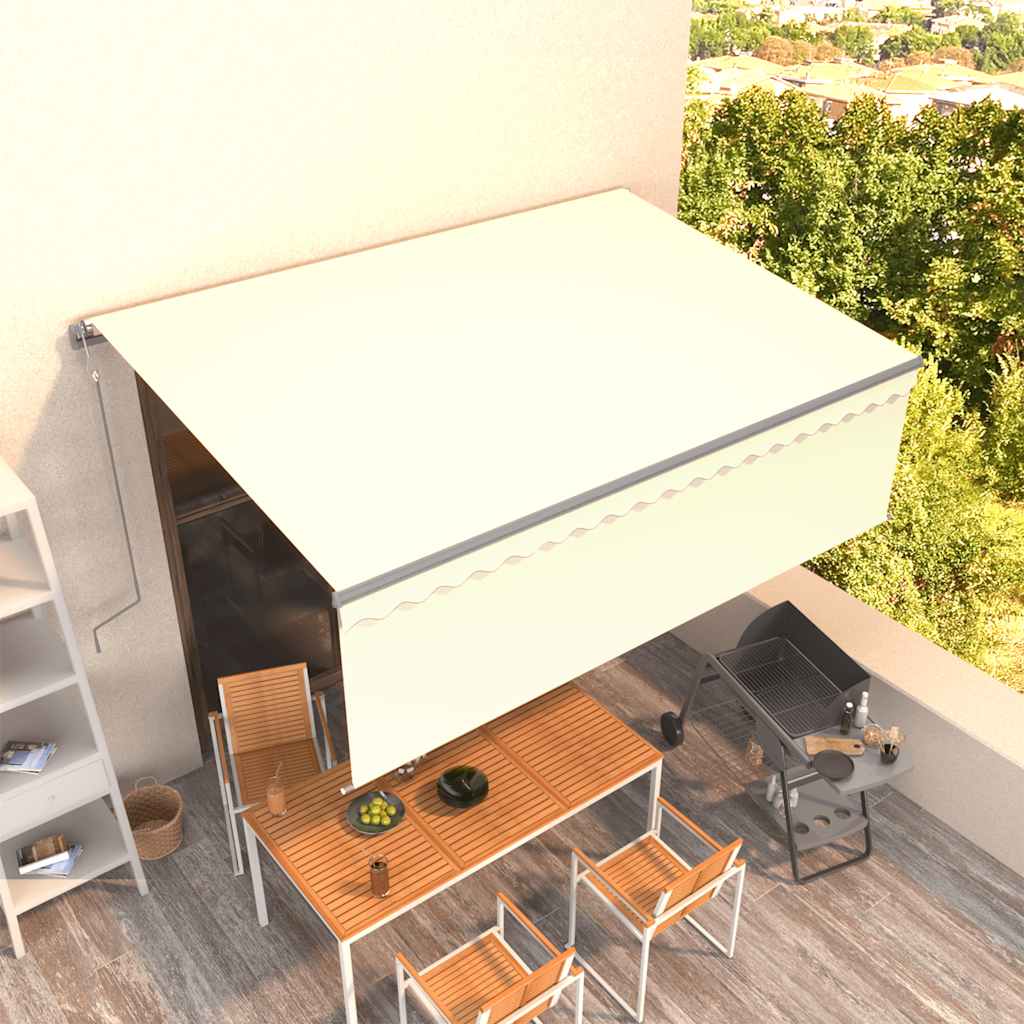 markise m. gardin 4x3 m automatisk betjening cremefarvet
