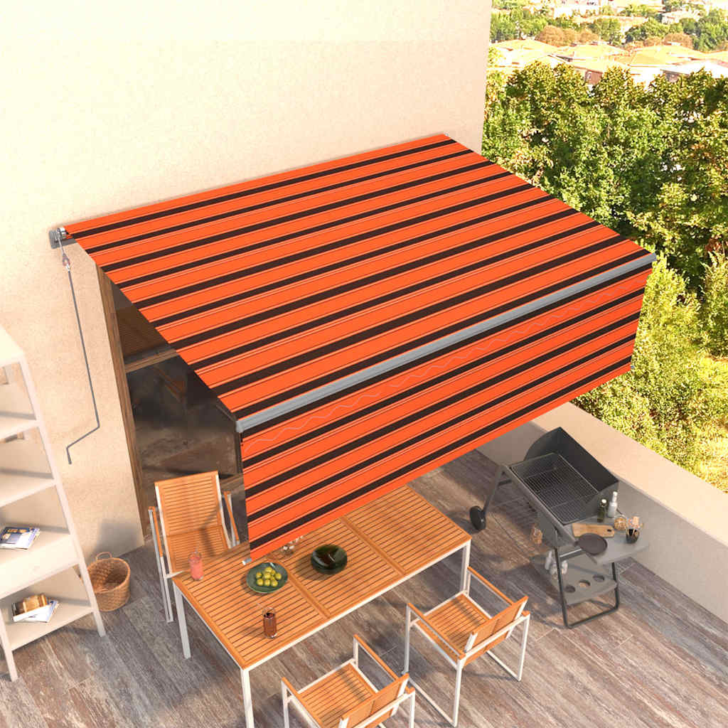 markise m. gardin 4x3 m automatisk betjening orange og brun