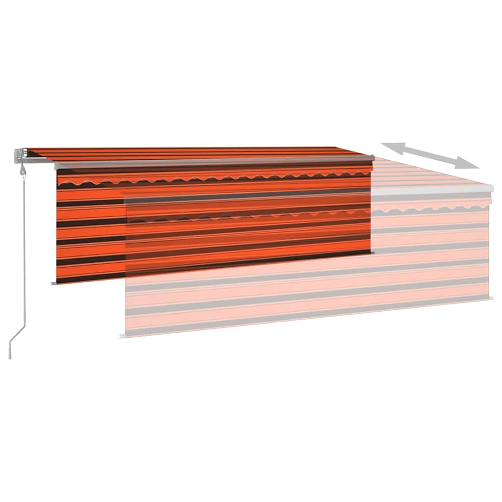 markise m. gardin+LED+vindsensor 4x3 m automatisk orange/brun