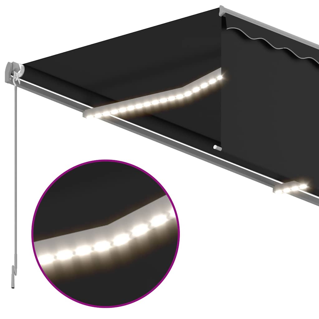 markise m. gardin + LED 4,5x3 m manuel betjening antracitgrå